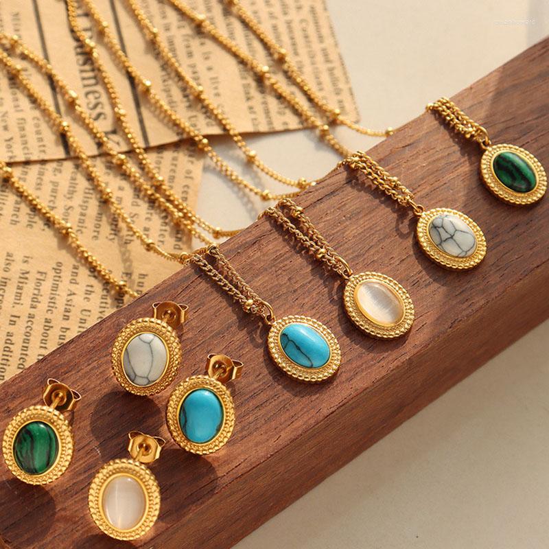 Pendant Necklaces 2022 Stainless Steel Natural Stone Opal Howlite Green Necklace For Women Texture Collar Stud Earring Jewelry Gift
Pendant Necklaces 2022 Stainless Steel Natural Stone Opal Howlite Green Necklace For Women Texture Collar Stud Earring Jewelry Gift