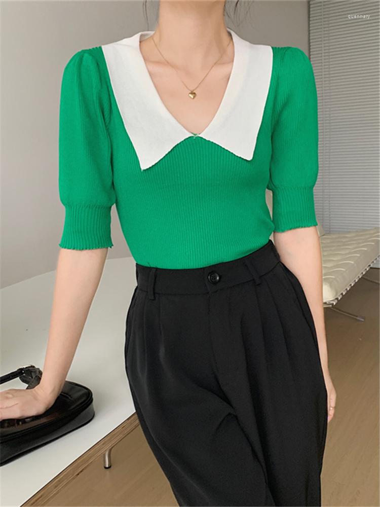 Women's T Shirts Summer Knitted Polo Collar Women's T-Shirts 2022 Puff Sleeve Bottoming Minimalist Knitwear Green Basic Tops Female, Black
Women's T Shirts Summer Knitted Polo Collar Women's T-Shirts 2022 Puff Sleeve Bottoming Minimalist Knitwear Green Basic Tops Female, Black
