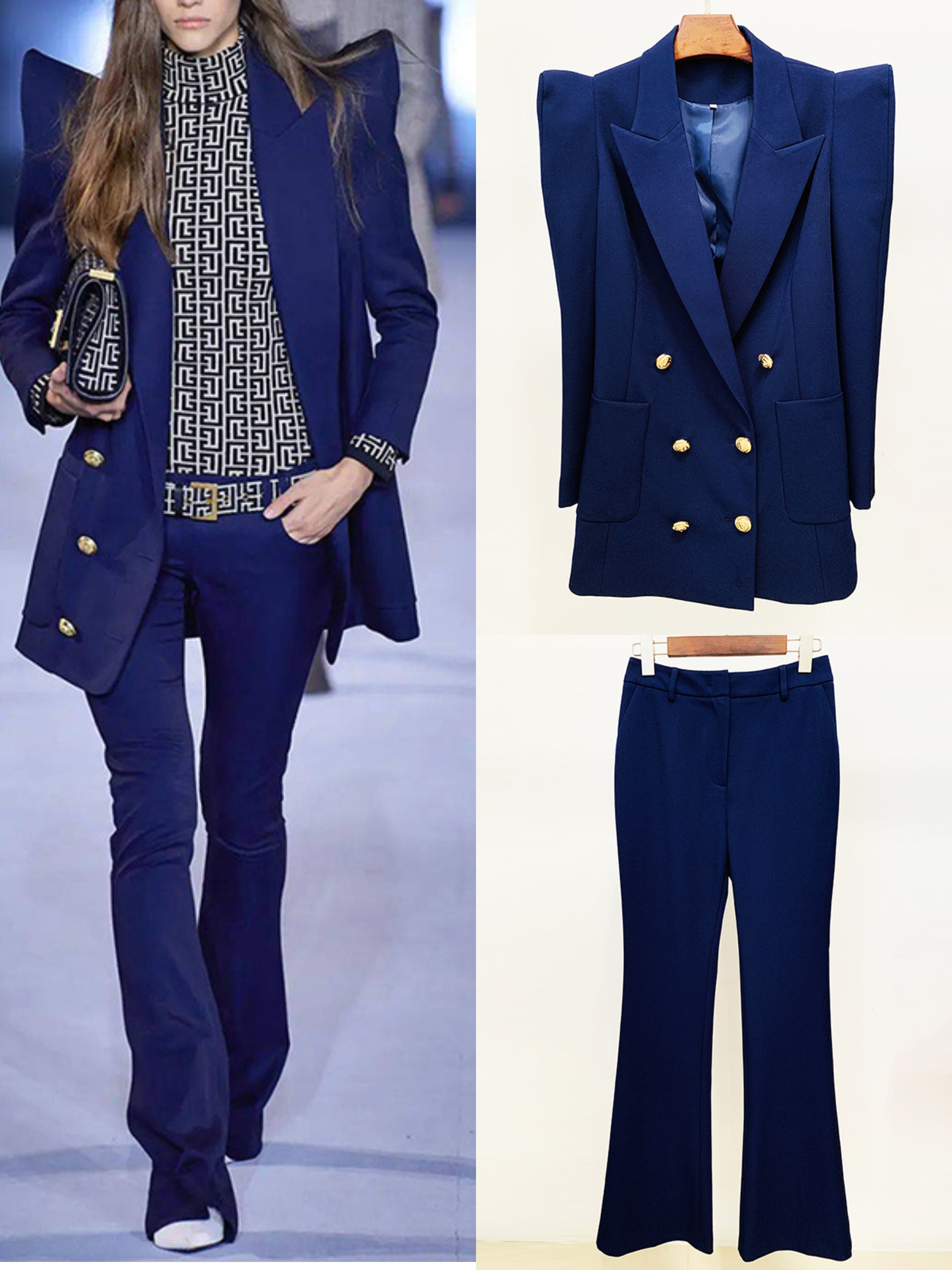 High-quality office lady classic suits shrug-shoulder lion double-breasted blazer and flare pants, 2522 pants
High-quality office lady classic suits shrug-shoulder lion double-breasted blazer and flare pants, 2522 pants