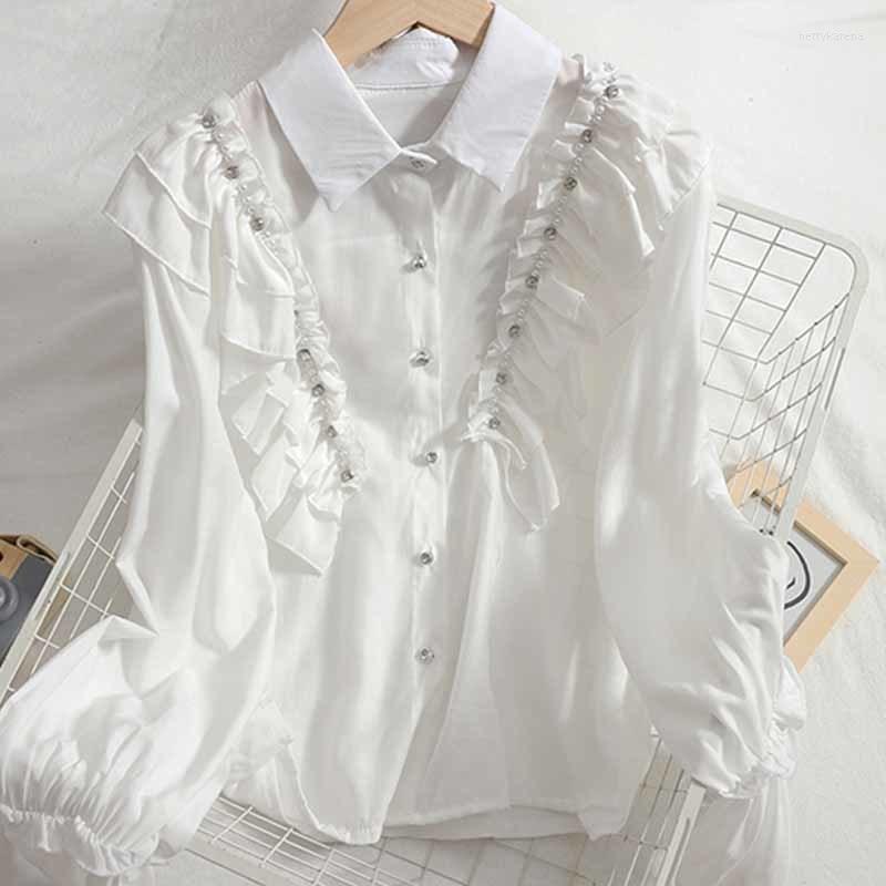 Women's Blouses Chic Beaded Ruffles Patchwork Sleeve Chiffon Shirt Spring Single-breasted Solid Casual Thin Pink White Khaki
Women's Blouses Chic Beaded Ruffles Patchwork Sleeve Chiffon Shirt Spring Single-breasted Solid Casual Thin Pink White Khaki