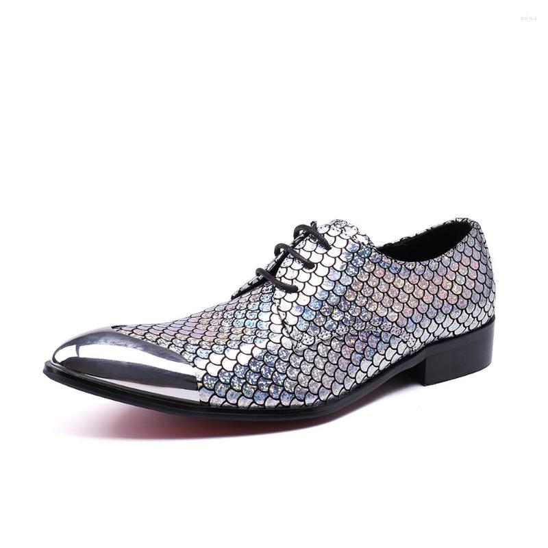 Dress Shoes Lace-up Silver Toe Genuine Leather Men Casual Flats Business Spring Low Heel, Picture shown