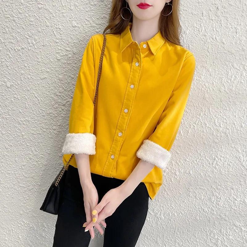 Women' Blouses Add Velvet Padded Solid Color Pure Cotton Shirt Jacket Female Spring Autumn Winter Thin Coat 2023 Korean Casual Tops, White
Women' Blouses Add Velvet Padded Solid Color Pure Cotton Shirt Jacket Female Spring Autumn Winter Thin Coat 2023 Korean Casual Tops, White