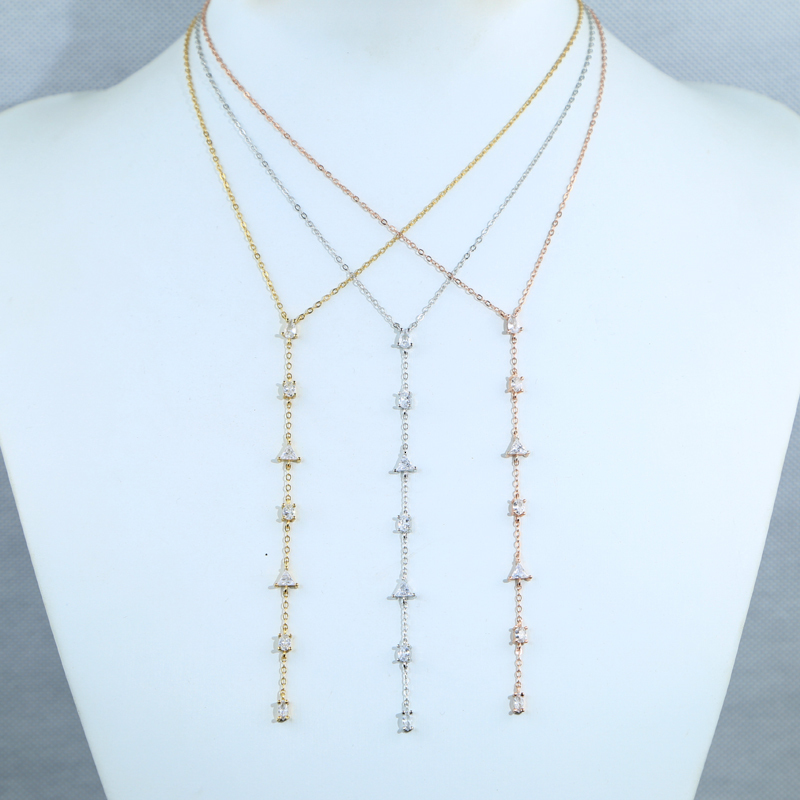 Chokers 100% 925 Sterling Silver Rose Gold 3 Colors Geometric Various Shaped Small CZ Stone Sexy Long Y Lariat Necklace For Women 221207
