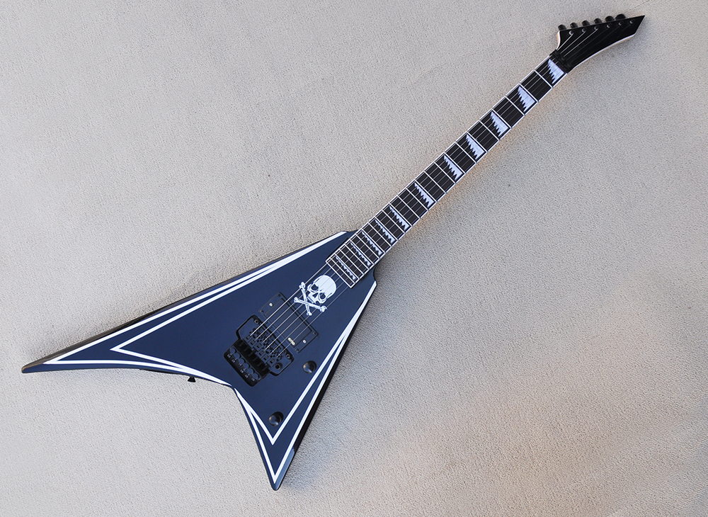 Black V shaped electric guitar with white stripe Rosewood fretboard Floyd rose offering customized services
Black V shaped electric guitar with white stripe Rosewood fretboard Floyd rose offering customized services
