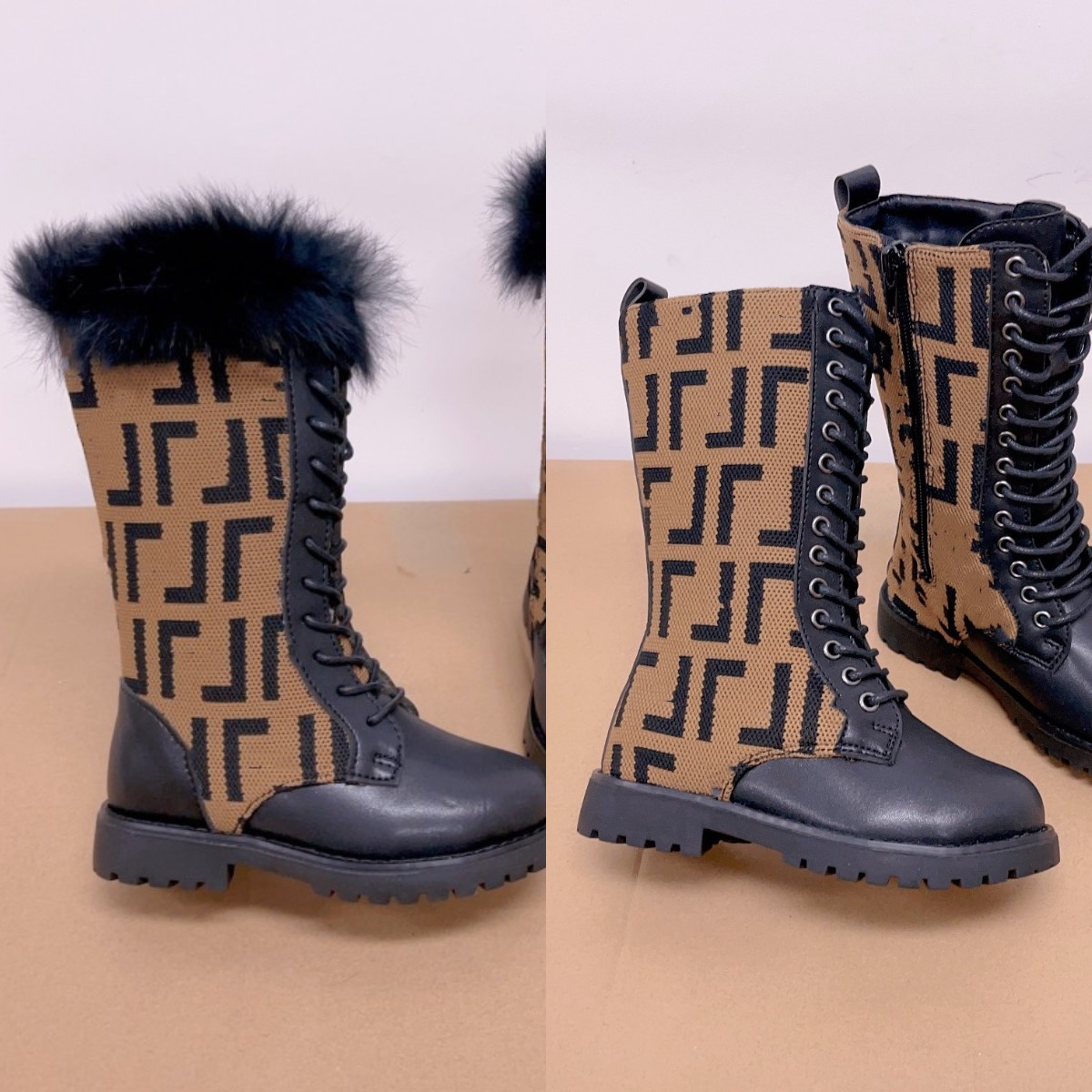 Warm Fleece Lined Rockoko Combat Boots Designer boys girls knee Half Knee Boot Leather lace up students F letter Fabric Platform Winter Booties long high sneaker, Fill postage 
Warm Fleece Lined Rockoko Combat Boots Designer boys girls knee Half Knee Boot Leather lace up students F letter Fabric Platform Winter Booties long high sneaker, Fill postage