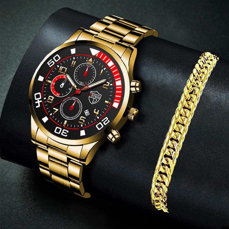 Wristwatches Men Fashion Watche Casual Calendar Clock Stainless Steel Quartz Wrist Watch Strap Gold Bracelet Luminous Watches, As shown 2
Wristwatches Men Fashion Watche Casual Calendar Clock Stainless Steel Quartz Wrist Watch Strap Gold Bracelet Luminous Watches, As shown 2