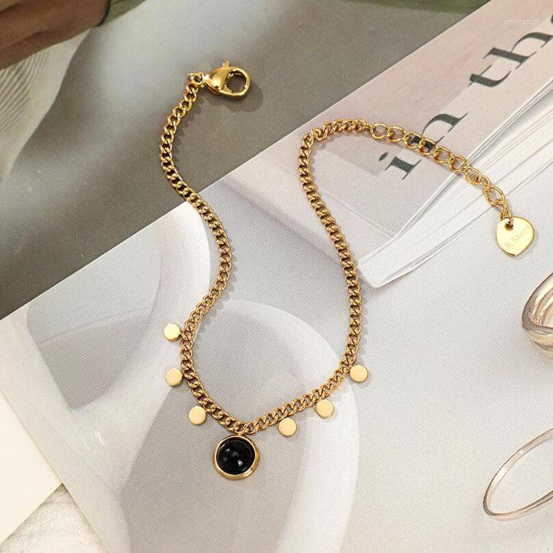 Link Bracelets Design Gold Stainless Steel Black Stone Round Charms Bracelet For Women Chains Jewelry Wedding Christmas Gifts
Link Bracelets Design Gold Stainless Steel Black Stone Round Charms Bracelet For Women Chains Jewelry Wedding Christmas Gifts