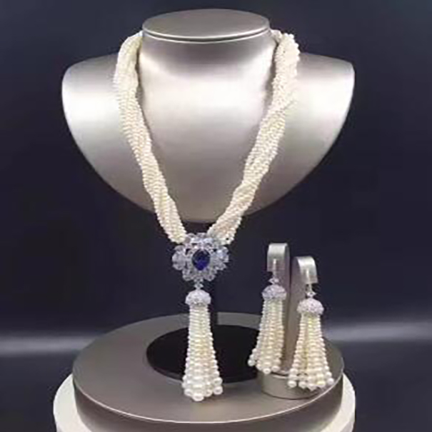 925 silver zircon clasp 8row pearl necklace earring sweater chain green jade women necklace 18"
925 silver zircon clasp 8row pearl necklace earring sweater chain green jade women necklace 18"