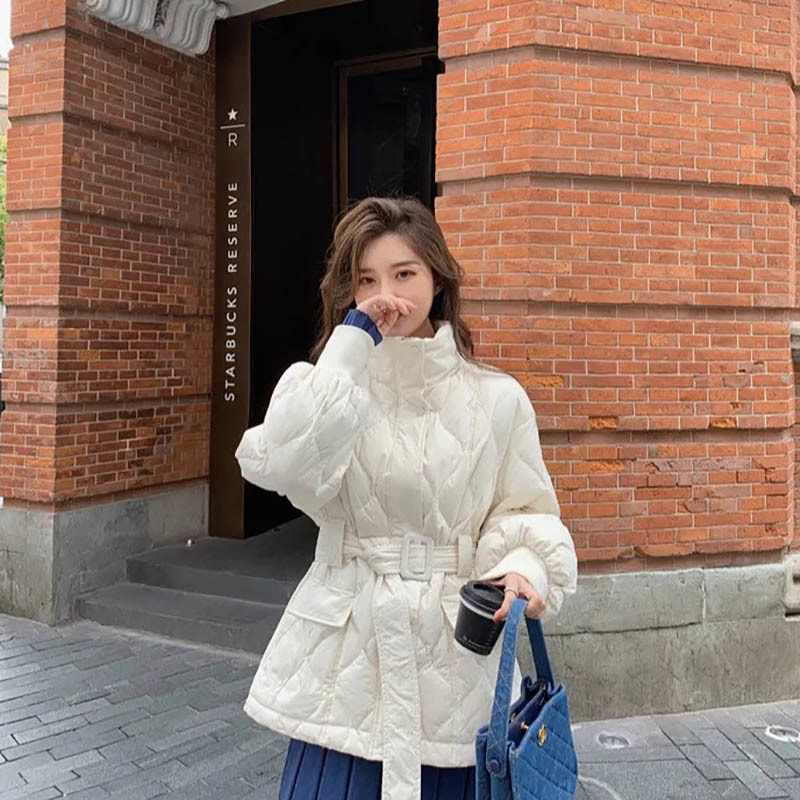 Women's Down Parkas Autumn and Winter Cotton Shirt South Korea Fashion Slim Fit Coat Elegant Loose Waist Tie Jacket 221207, White
Women's Down Parkas Autumn and Winter Cotton Shirt South Korea Fashion Slim Fit Coat Elegant Loose Waist Tie Jacket 221207, White