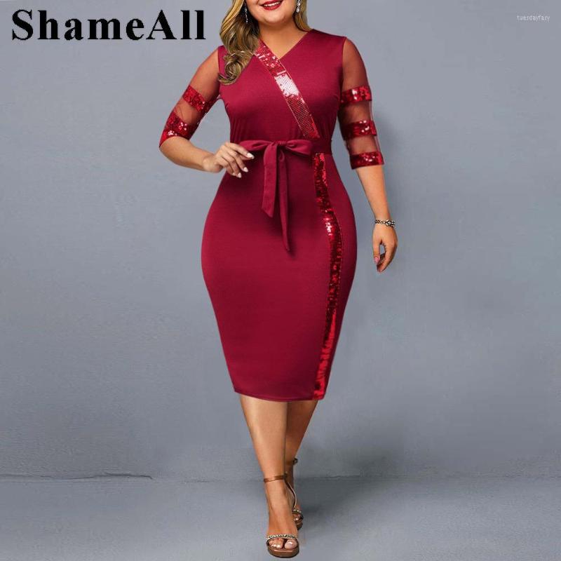 Plus Size Dresses Sheer Mesh Half Sleeve Glitter Sequins Trim Midi Dress 4XL Elegant Lady Women Belted Bodycon Evening Party Gown, Red
Plus Size Dresses Sheer Mesh Half Sleeve Glitter Sequins Trim Midi Dress 4XL Elegant Lady Women Belted Bodycon Evening Party Gown, Red