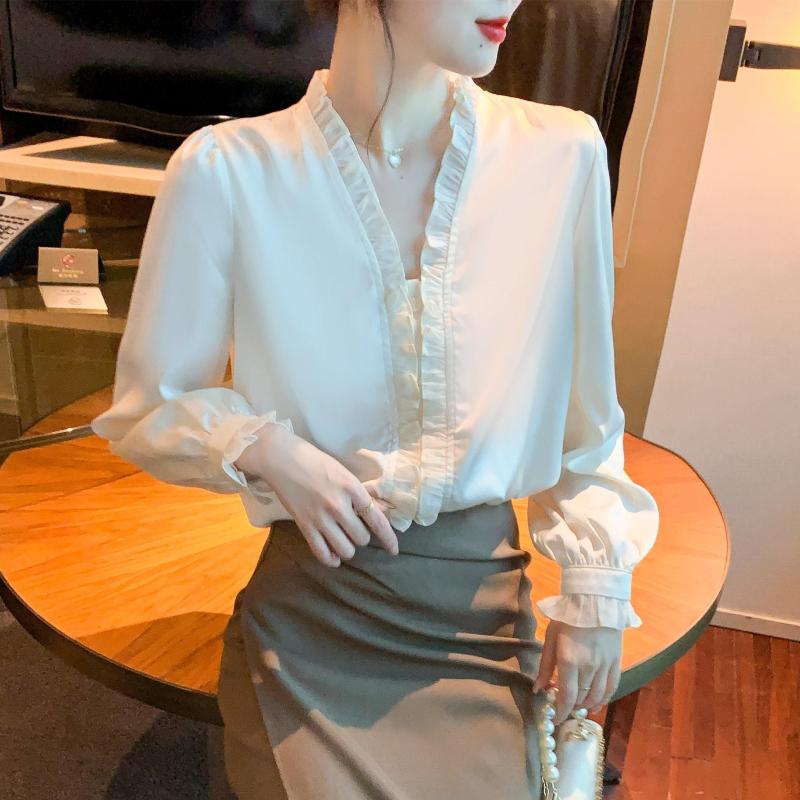 Women' Blouses Women' Elegant Ruffle Long Sleeve Chiffon Shirt Spring Autumn Solid Color Office Wear Lady Basic Blouse Top, Apricot
Women' Blouses Women' Elegant Ruffle Long Sleeve Chiffon Shirt Spring Autumn Solid Color Office Wear Lady Basic Blouse Top, Apricot