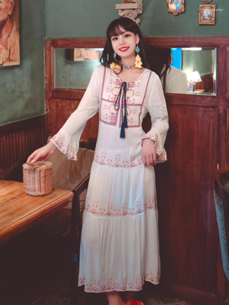 Casual Dresses Vintage Floral Embroidered Tassel Lace-up Long Dress Women Ethnic Heavy Embroidery O-neck Trumpet Sleeve, Blue
Casual Dresses Vintage Floral Embroidered Tassel Lace-up Long Dress Women Ethnic Heavy Embroidery O-neck Trumpet Sleeve, Blue
