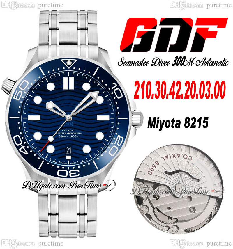 GDF Diver 300M Miyota 8215 Automatic Mens Watch Ceramic White Enamel Diving Scale Bezel Blue Wave Pattern Dial Stainless Steel Bracelet 210.30.42.20.03.001 Puretime A1, F11
GDF Diver 300M Miyota 8215 Automatic Mens Watch Ceramic White Enamel Diving Scale Bezel Blue Wave Pattern Dial Stainless Steel Bracelet 210.30.42.20.03.001 Puretime A1, F11