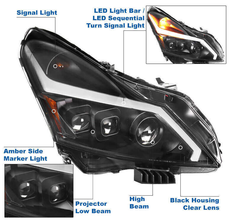 For 2010-2013 G37 Sedan 4Dr LED Sequential Black Projector Headlight Lamp LH RH
For 2010-2013 G37 Sedan 4Dr LED Sequential Black Projector Headlight Lamp LH RH