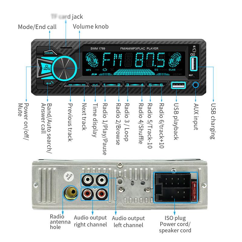Car Stereo Bluetooth FM Radio Aux USB/TF Card MP3 Music Player Stereo Multimedia Player Auto Accessories