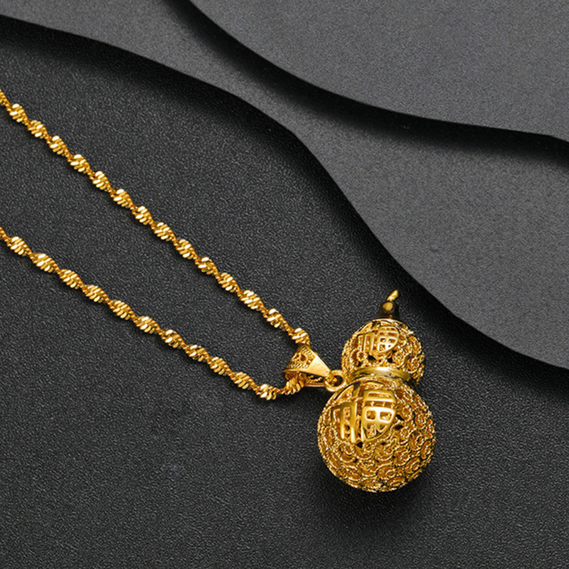 TopBling Hollow Gourd Pendant Necklace Gold Plated China Fu Girls Women Jewelry Gift