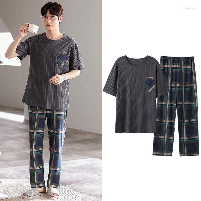 Men's Sleepwear Summer Knitted Cotton Mens Pajamas Short Sleeve Long Pants 2 Pieces Luxury Stripe Casual Loungewear For Boys Nightwear, Picture shown
Men's Sleepwear Summer Knitted Cotton Mens Pajamas Short Sleeve Long Pants 2 Pieces Luxury Stripe Casual Loungewear For Boys Nightwear, Picture shown