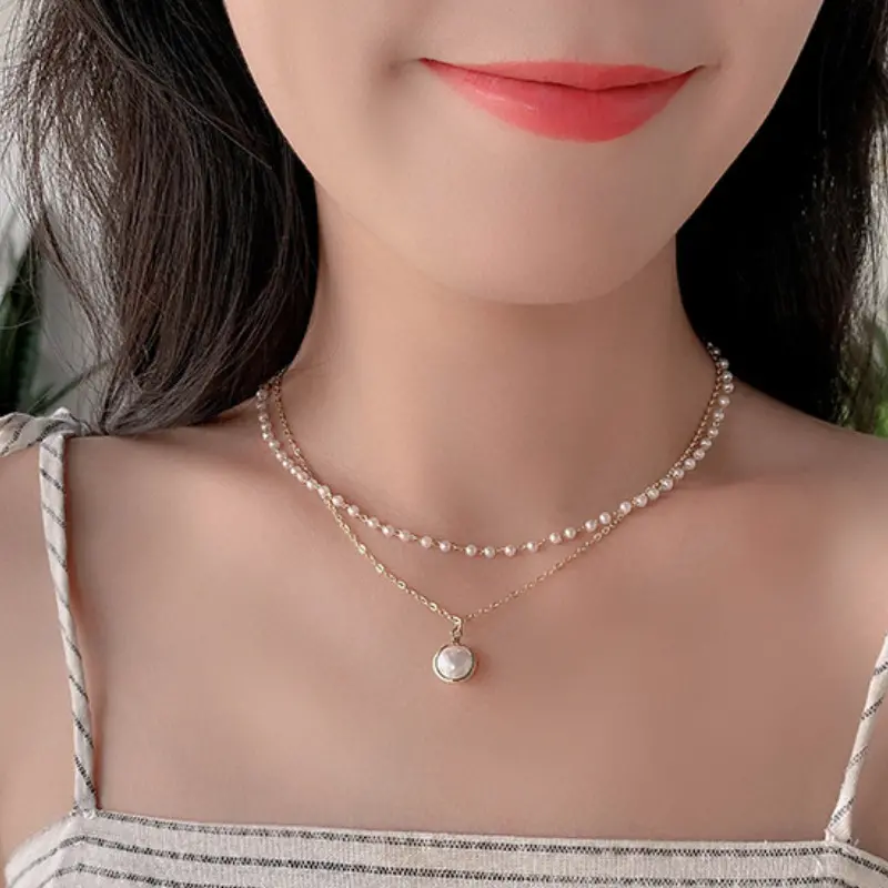 Retro Pendant Necklaces Ins Simple Temperament Double-Layer Clavicle Chain Female Pendant Pearl Necklace Girl Gift 
Retro Pendant Necklaces Ins Simple Temperament Double-Layer Clavicle Chain Female Pendant Pearl Necklace Girl Gift