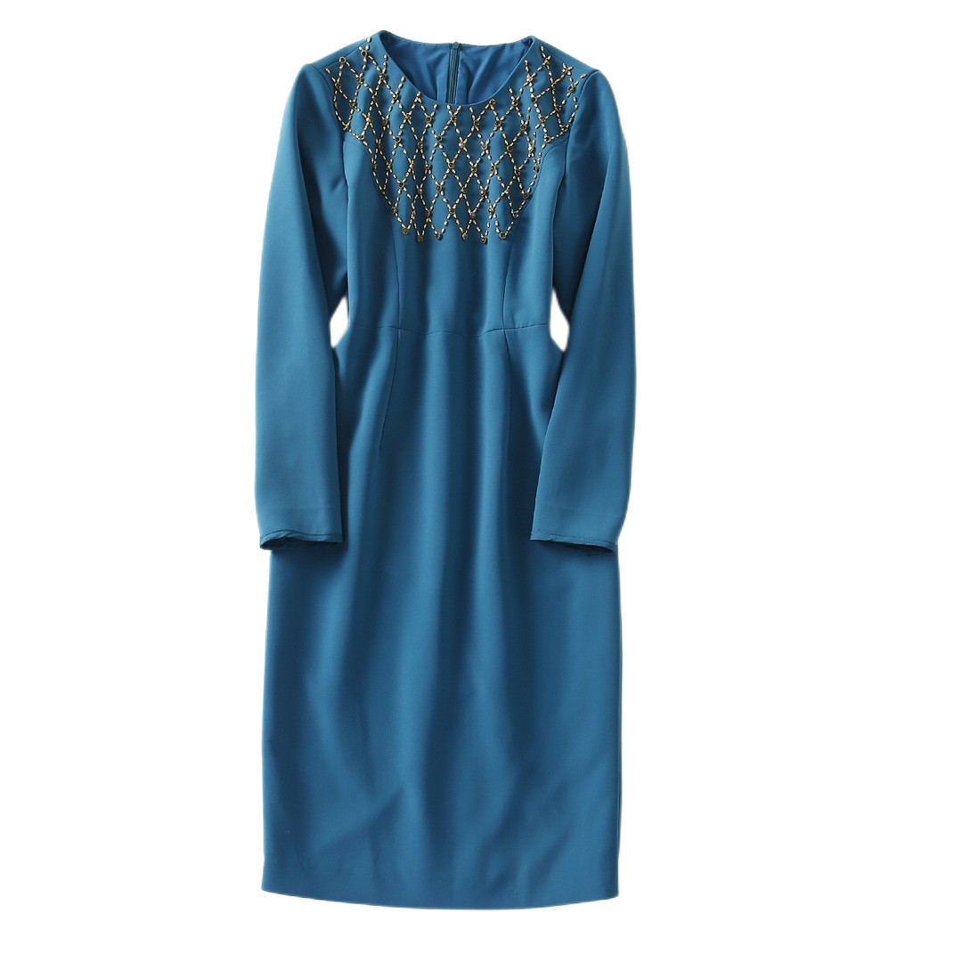 New light luxury celebrity style heavy engineering beading heavy weight handmade round neck slim dress, Customize
New light luxury celebrity style heavy engineering beading heavy weight handmade round neck slim dress, Customize