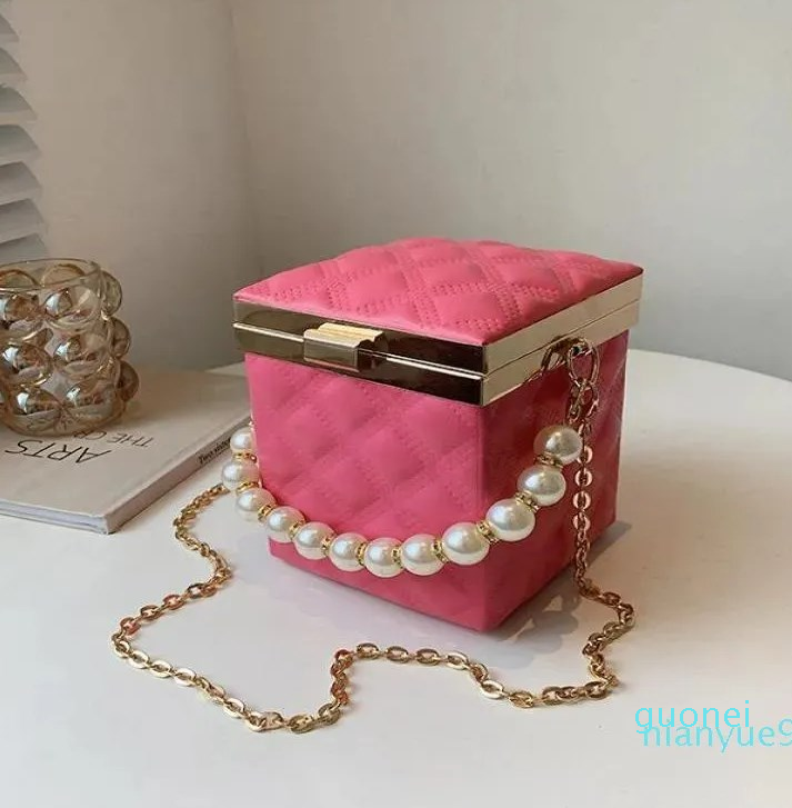 Evening Bags Square Pu Leather Box Design Pearl Party Bag Crossbody Women 2023 Shoulder Chain, Hot pink 
Evening Bags Square Pu Leather Box Design Pearl Party Bag Crossbody Women 2023 Shoulder Chain, Hot pink