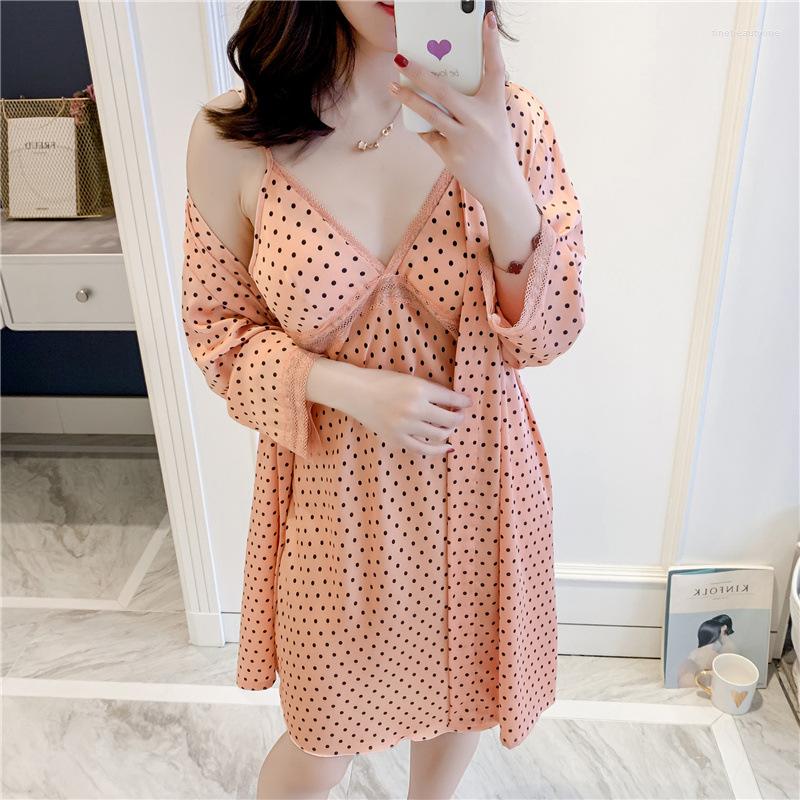 Women's Sleepwear 2PCS Rayon Polka Dot Women Robe Sete Sexy Lace Strap Top Nightgown Nightdress Full Sleeve Kimono Bathrobe Lady Dressing, Color 1
Women's Sleepwear 2PCS Rayon Polka Dot Women Robe Sete Sexy Lace Strap Top Nightgown Nightdress Full Sleeve Kimono Bathrobe Lady Dressing, Color 1