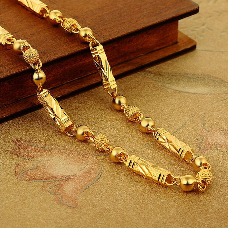 Chokers Simple Male 18K Gold Necklace Hexagonal Buddha Bamboo Chain Fine Jewelry Clavicle Necklaces for Men Boyfriend Birthday Gifts 221207