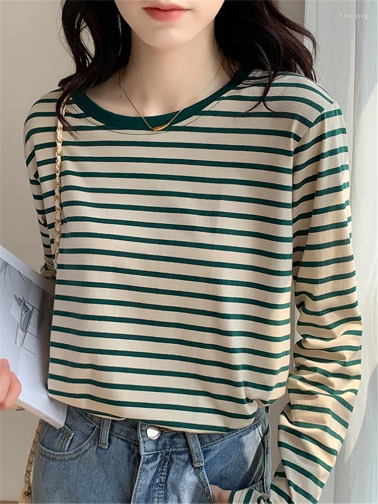 Women' T Shirts 2022 Autumn Green Cotton Striped Women' T-Shirts Long Sleeve O-Neck Bottoming Casual Loose Knitted Tops Female
Women' T Shirts 2022 Autumn Green Cotton Striped Women' T-Shirts Long Sleeve O-Neck Bottoming Casual Loose Knitted Tops Female