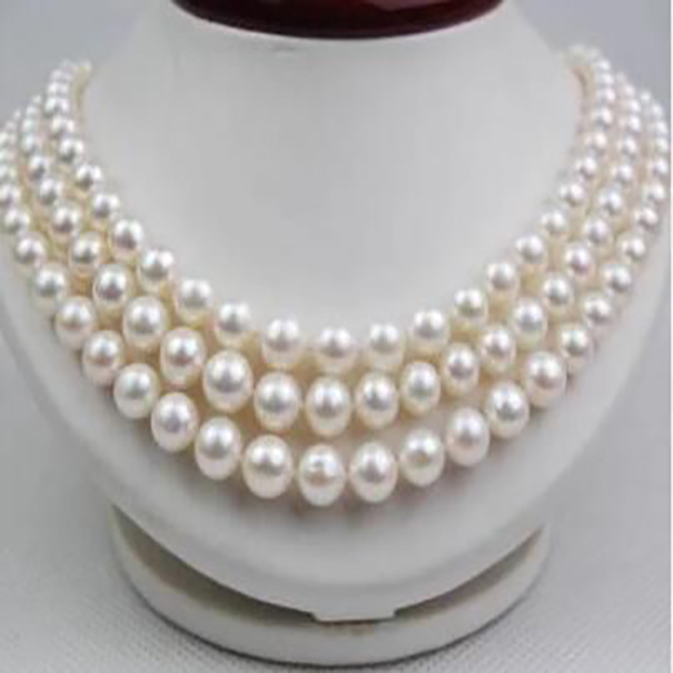 Fashion Jewelry 3 Rows 8mm white south sea shell pearl necklace 17-19"