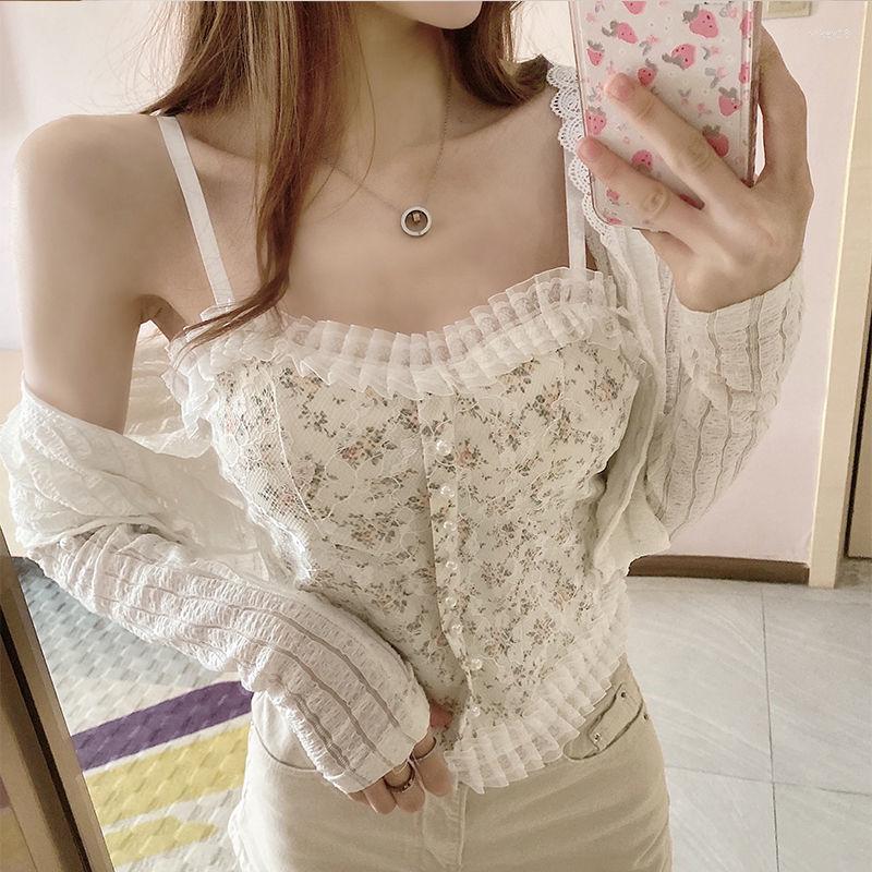 

Women's Tanks French Style Lace Tank Top Sexy Splicing Women Tops Adjusted Bead Vest One-Piece Padded Lingerie, White top