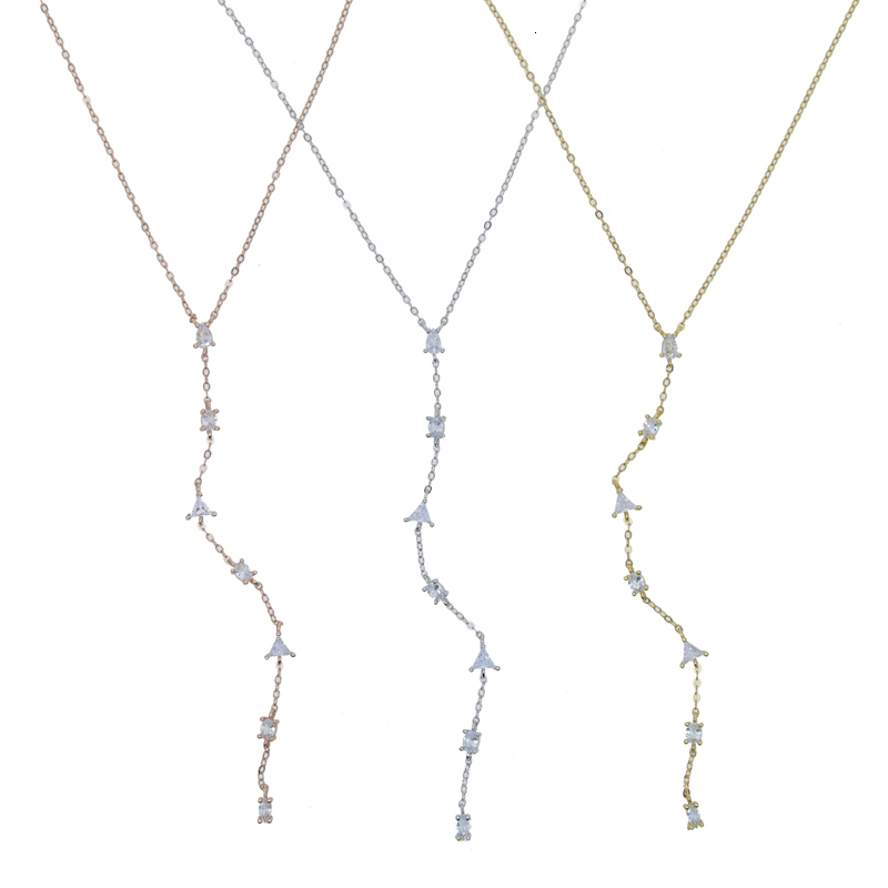 Chokers 100% 925 Sterling Silver Rose Gold 3 Colors Geometric Various Shaped Small CZ Stone Sexy Long Y Lariat Necklace For Women 221207