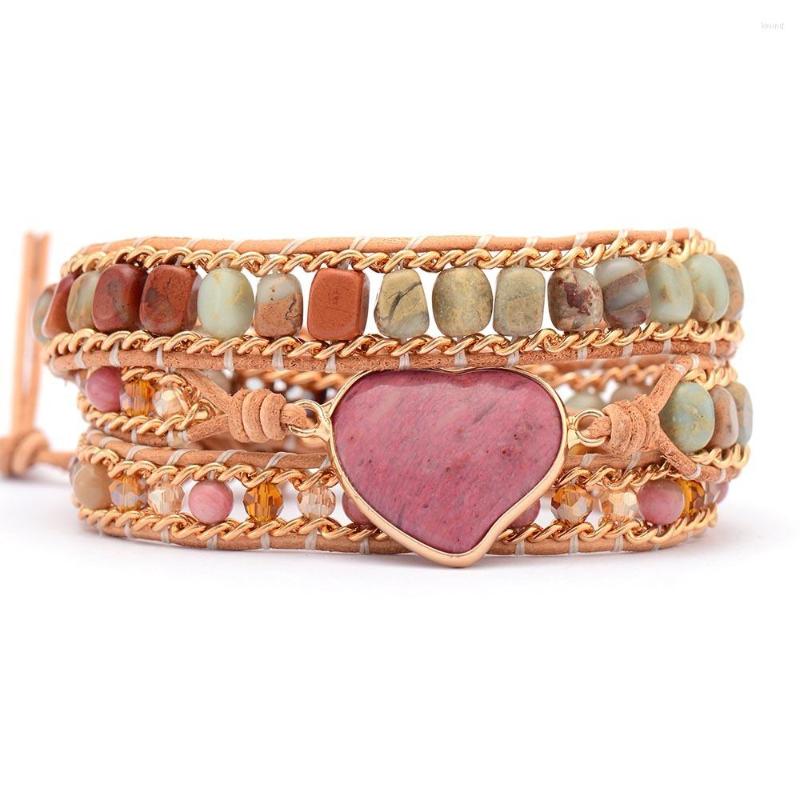 Bangle Luxury Heart Shape Wrap Bracelets Women's Jaspers Crystal 3 Strands Leather Chain Bracelet Fashion Jewelry
Bangle Luxury Heart Shape Wrap Bracelets Women's Jaspers Crystal 3 Strands Leather Chain Bracelet Fashion Jewelry
