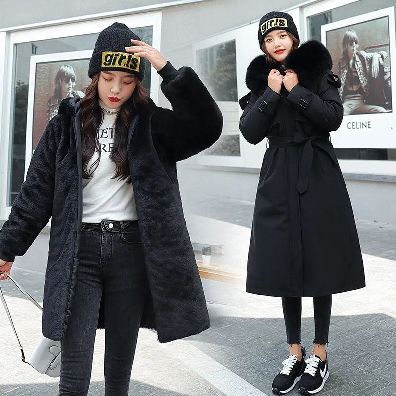 Women s Down Parkas Winter Jacket Thick Warm Fur Lining Long Parka Female Hooded Fleece Padded Coat Distachable Outwear 5XL 221208