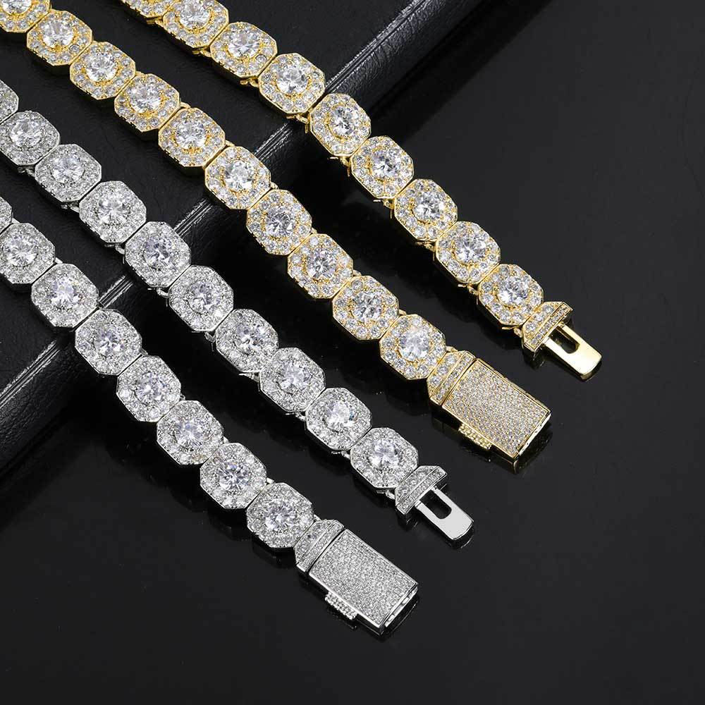 10mm-12mm Hip Hop Tennis Chain Necklace Bracelet Square Zircon Women Mens Jewelry Set