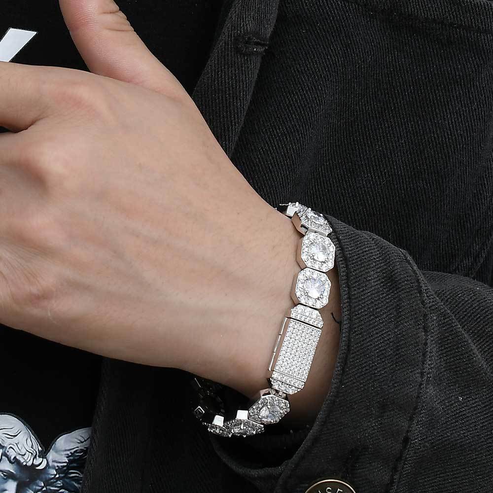 10mm-12mm Hip Hop Tennis Chain Necklace Bracelet Square Zircon Women Mens Jewelry Set