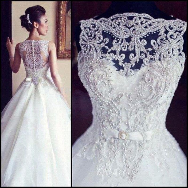 New Sleeveless A e Tulle Wedding Dresses Embroidery Beaded Bridal Gowns with Buttons Back Custom Made Vestido De Noiva