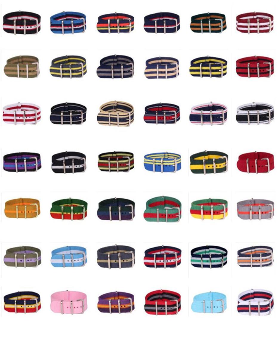 10pcs Whole Lot Stripe Retro 20 mm Strong Army nato fabric Nylon Watch Woven Strap Band Buckle belt 20mm watchbands260I1136529