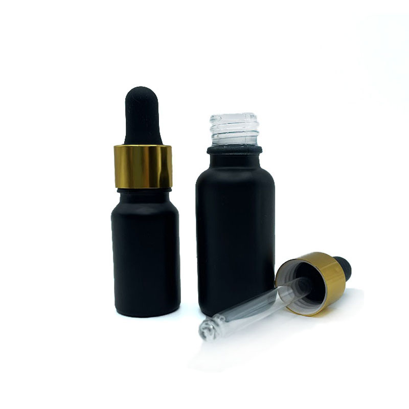 Matte Black Glass Essential Oil Bottles with Gold Eye Dropper Cap 5ml 10ml 15ml 20ml 30ml 50ml 100ml Skin Care Serum Bottle