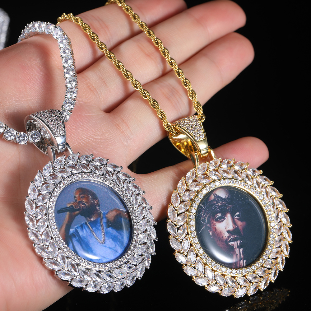 TopBling Hip Hop Custom Memory Photo Pendant Necklace Bling Zircon 18K Real Gold Plated Jewelry