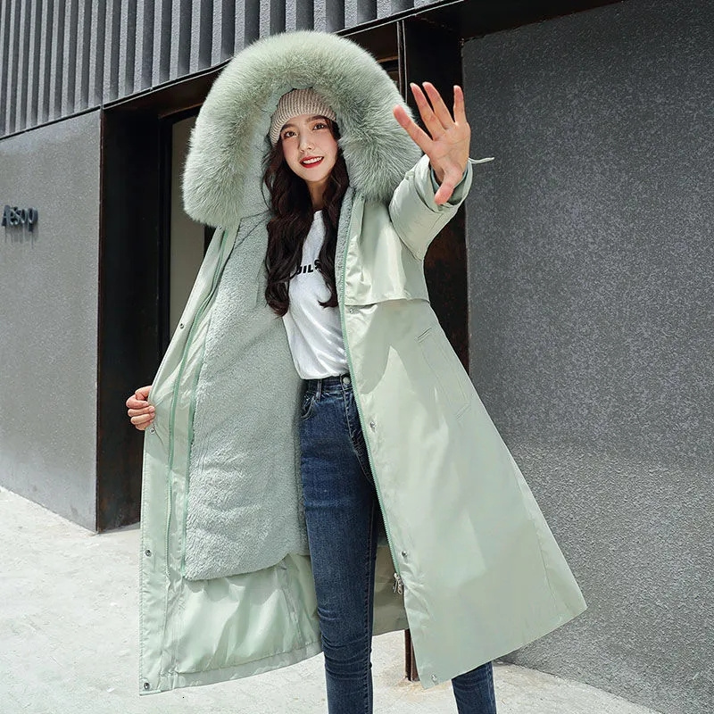 Women s Down Parkas Winter Jacket Thick Warm Fur Lining Long Parka Female Hooded Fleece Padded Coat Distachable Outwear 5XL 221208