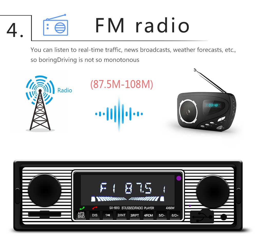 Bluetooth Enabled 12V 1-DIN In-Car Multimedia System with Built-in MP3/USB/FM/Tape Functions & Expandable Storage