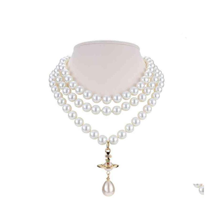 Strands Strings Vivi Designer Pearl Necklace Vw Colored Diamond Pendant Necklaces Three Layer Chain Women Hip Hop Punk Accessories Dhftr
Strands Strings Vivi Designer Pearl Necklace Vw Colored Diamond Pendant Necklaces Three Layer Chain Women Hip Hop Punk Accessories Dhftr