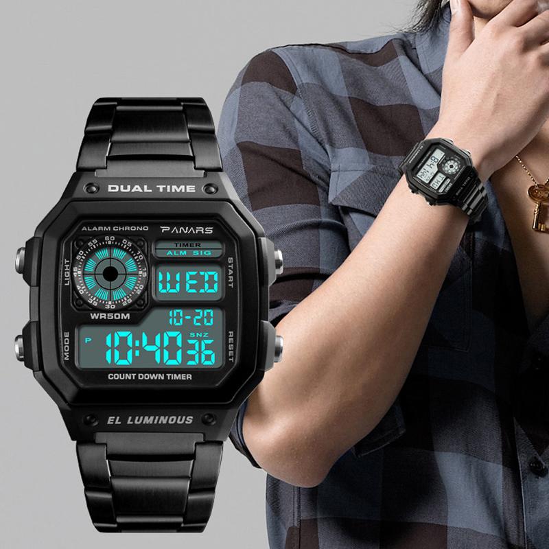 Wristwatches PANARS Watches For Men Waterproof Luxury Stainless Steel Digital Wristwatch Male Clock Business Watch Relogio Masculino, 9619 black
Wristwatches PANARS Watches For Men Waterproof Luxury Stainless Steel Digital Wristwatch Male Clock Business Watch Relogio Masculino, 9619 black