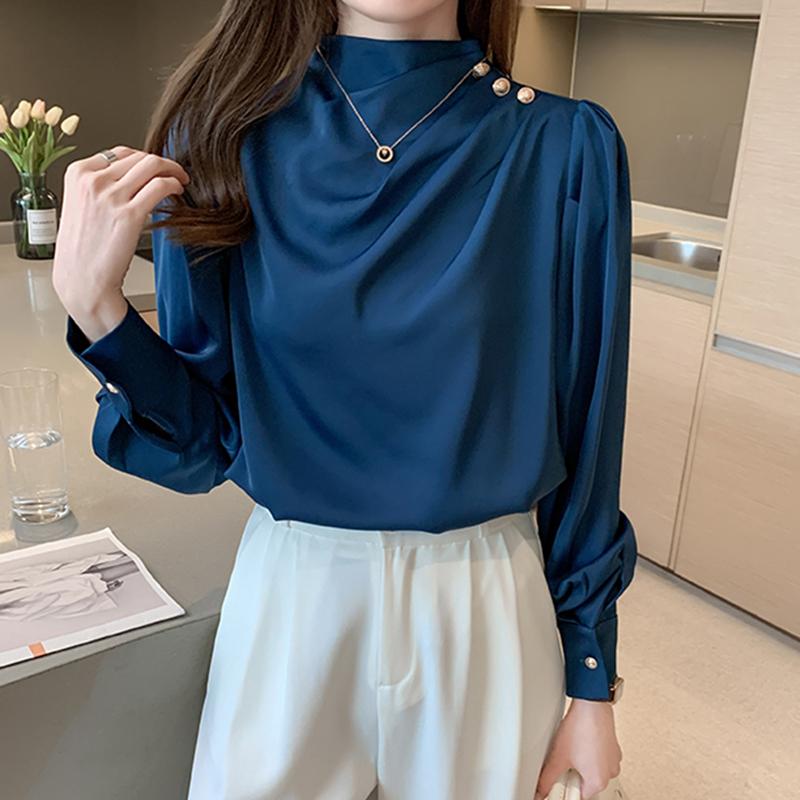 Women' Blouses & Shirts Golden Metal Buttons Satin Blouse Women Turtleneck Casual Tops Long Sleeve Elegant Office Lady Chiffon Shirt Slim D, Green
Women' Blouses & Shirts Golden Metal Buttons Satin Blouse Women Turtleneck Casual Tops Long Sleeve Elegant Office Lady Chiffon Shirt Slim D, Green