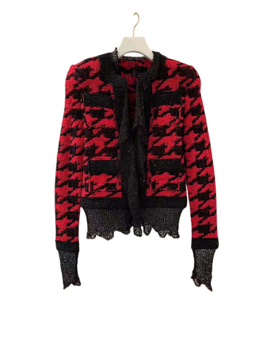 2022 early autumn new style lace edge temperament fashion atmosphere knitted cardigan, Red
2022 early autumn new style lace edge temperament fashion atmosphere knitted cardigan, Red