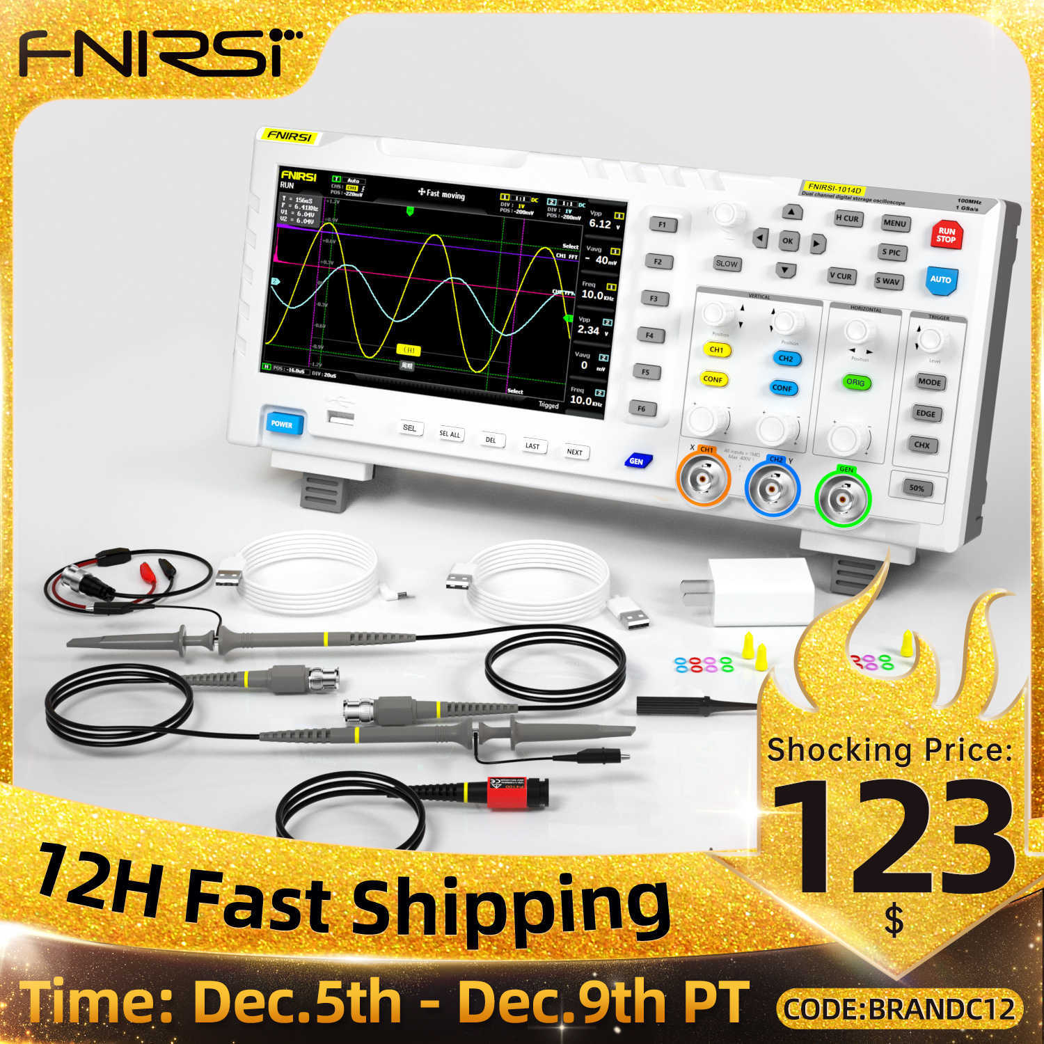 FNIRSI 1014D Digital Oscilloscope 2 In 1 Dual Channel Input Signal Generator 100MHz 2 Ana log Bandwidth 1GSa/s Sampling Rate
FNIRSI 1014D Digital Oscilloscope 2 In 1 Dual Channel Input Signal Generator 100MHz 2 Ana log Bandwidth 1GSa/s Sampling Rate