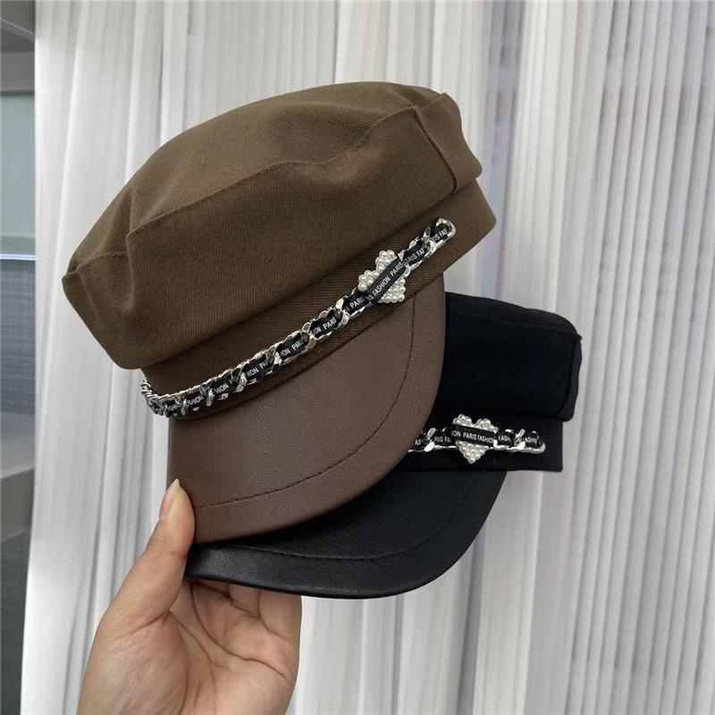 Berets 202212-2509209 Spring Fashion British Navy Style Metal Chain Letter Ribbon Pu Brim Leisure Lady Octagonal Hat Women Visors Cap, Black
Berets 202212-2509209 Spring Fashion British Navy Style Metal Chain Letter Ribbon Pu Brim Leisure Lady Octagonal Hat Women Visors Cap, Black