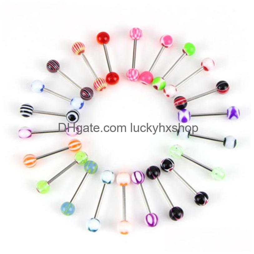 

Tongue Rings 100Pcs/Lot Body Jewelry Fashion Mixed Colors Tounge Bars Barbell Piercing C3 Drop Delivery Dhogl