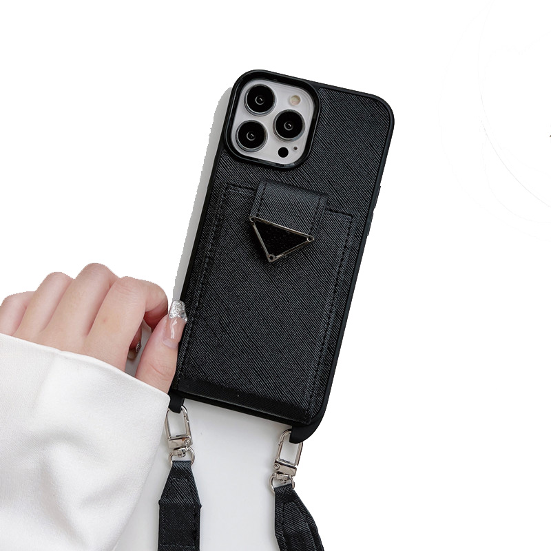Designer Phone Cases for iPhone 14 14pro 14plus 13 13pro 12 pro max Deluxe Fashion Leather Card Holder Luxury Cellphone Cover with Lanyard