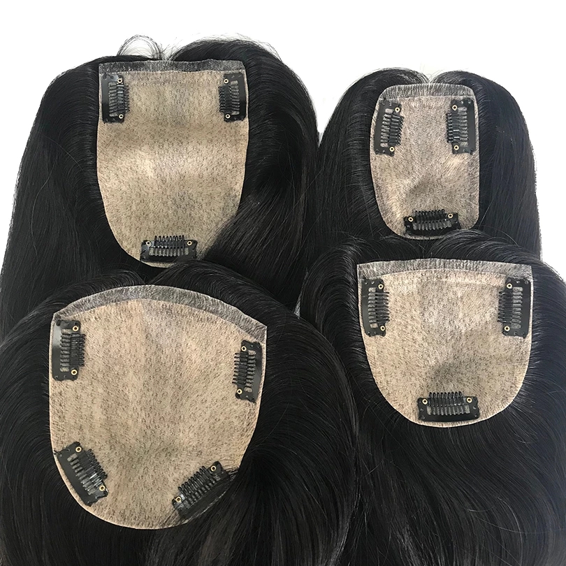 Loose Water Wavy Hairpiece Clip in Fluffy Topper With Choppy Bangs human Hair Toupee for Women Girls 15x16cm
