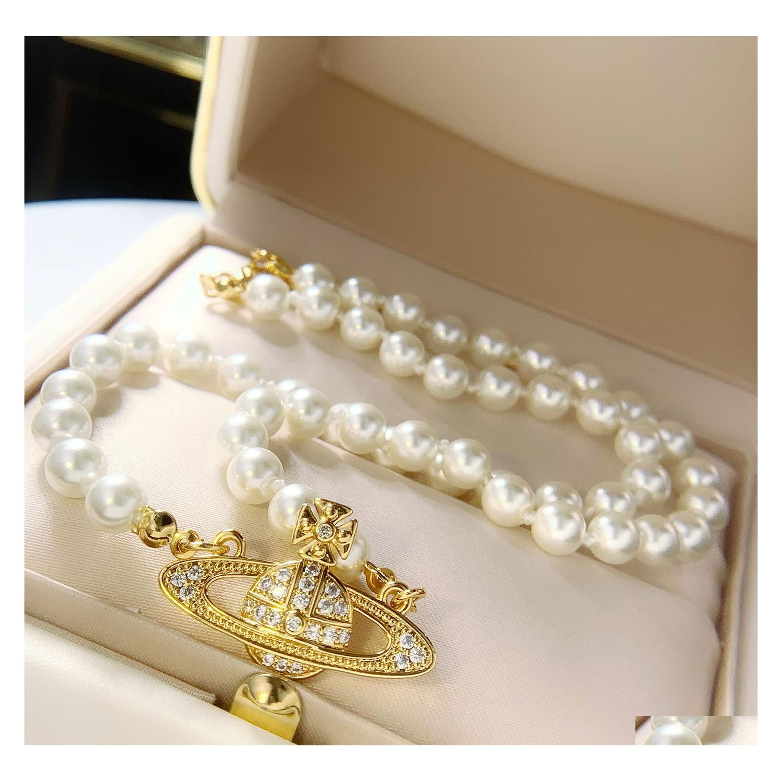 Pendant Necklaces Pearl Necklace Women Designer Design Beaded Pendant Ladies Diamond Pin Necklaces Pearles Wedding Party Gift Drop D Dhtvy